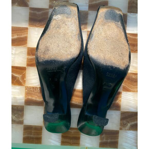 Vintage Gucci Black Canvas Heeled Mules with Logo - Picture 6 of 6